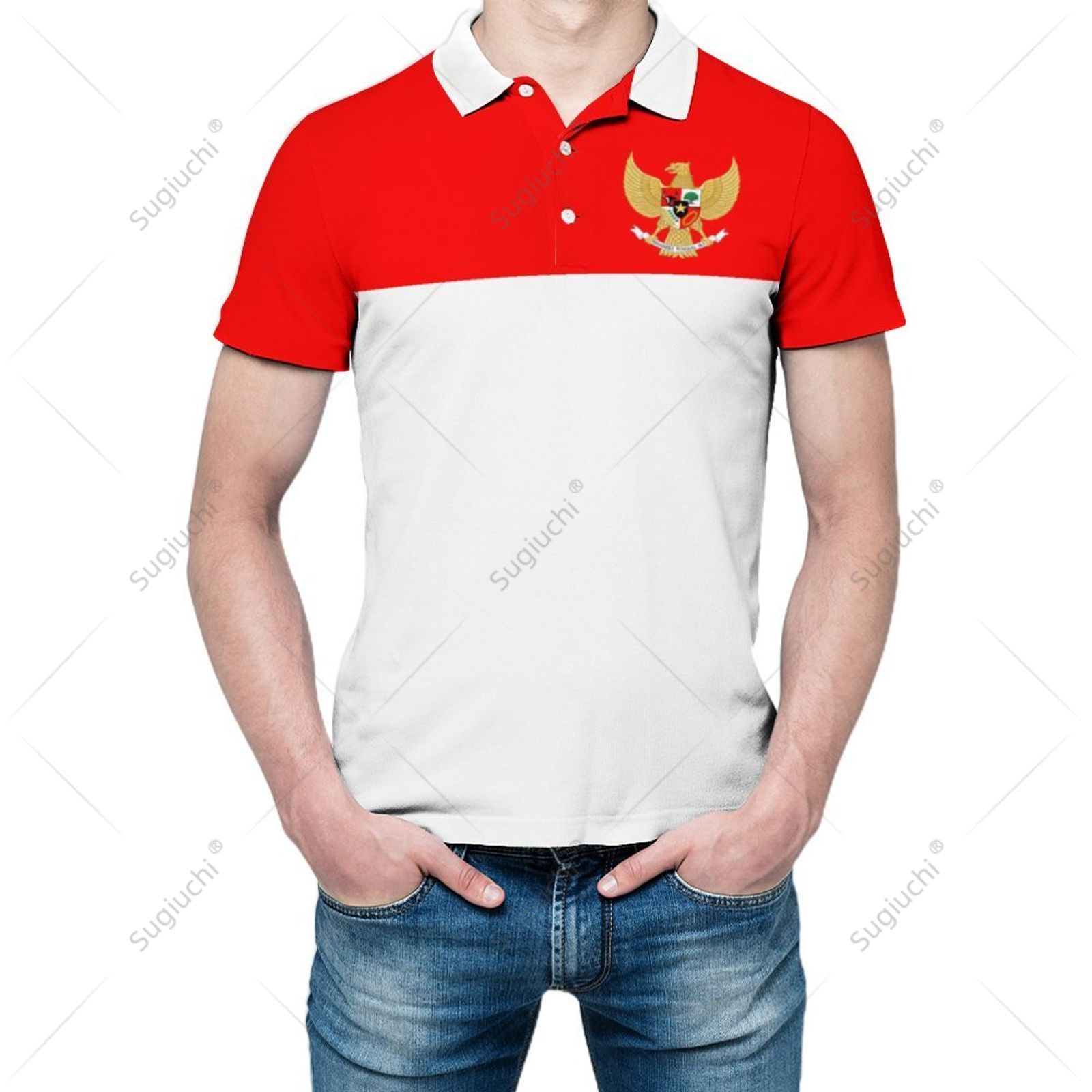 3D Printing Indonesia - Unisex-Poloshirt mit Indonesien-Flagge, 3D-Druck, Herren-Polo, modische